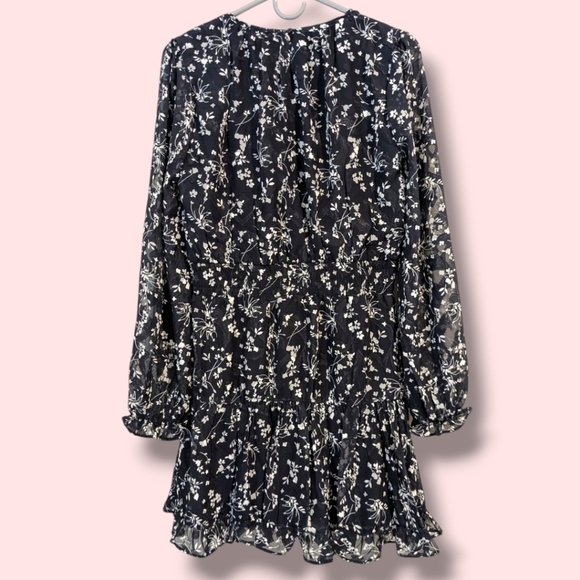Lulu's Navy Blue Floral Chiffon Smocked Ruffle Too Cute Long Sleeve Mini Dress - Picture 3 of 16